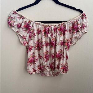 Floral Off-Shoulder Blouse - Pink White